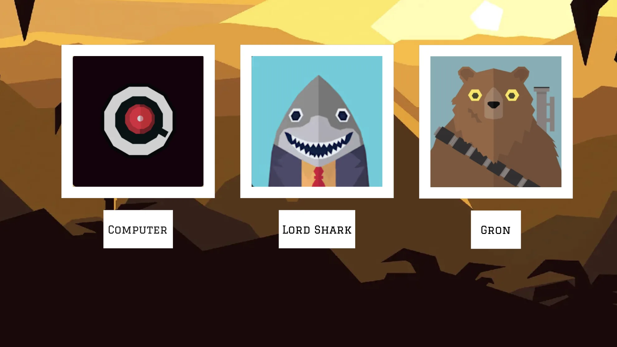 Three Reigns: Beyond character portraits pinned on an alien landscape and labelled Computer, Lord Shark and Gron